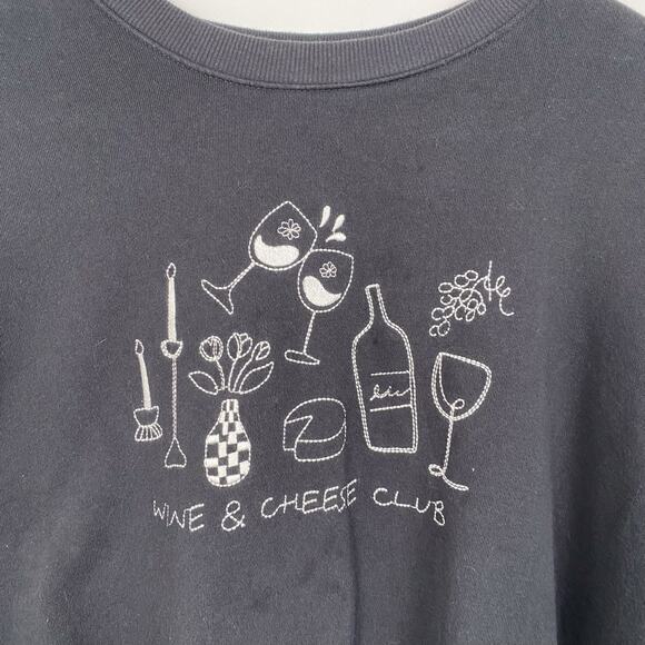 Z Supply Wine & Cheese Club Graphic Sweatshirt Black Medium - Picture 3 of 6